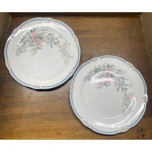 Noritake Brighton Springs Dinner Plates Primachina Set Of 2 Blue Trim Floral